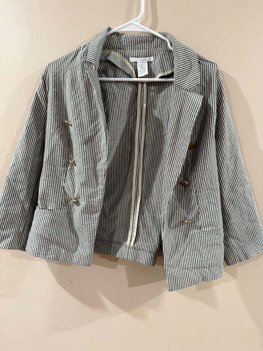 Linda Matthews Striped Blazer Size L Black White Button Jacket